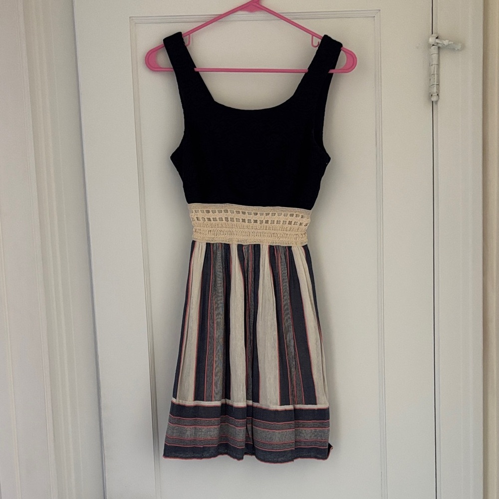 Elegant navy and Cream Striped Dress